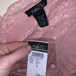 Rue 21 Pink Deep Neck Lace Button Up Blouse Photo 3