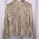 None VTG Beige Cardigan Womens S/M Cable Knit Pearl Button Up Demure Granny Cottage Photo 1