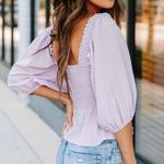 VICI JAEL SMOCKED PEPLUM CROP TOP - LILAC Photo 7
