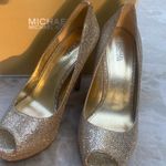Michael Kors Gold Glitter Milan Platform Peep-Toe Pumps - Size 8. Photo 2