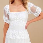 Free People Be Your Baby Lace Puff Sleeve Babydoll Mini Dress Boho Cottage White Photo 1