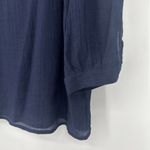 Nanette Lepore  Boho Navy Blue Crinkle Top Lace Trim Square Neck 3/4 Sleeves Sz M Photo 3