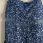 Emerald Sundae Juniors' Medium Sequined Mesh-Detail Gown Periwinkle Blue Photo 9