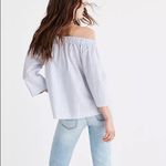 Madewell  Clean Off-the-Shoulder Blue Striped Shirt Size Small 100% Cotton Photo 2