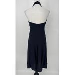 Fuzzi Halter Dress Size 42 US 6 Navy Silk Blend Ruched Ruffle Midi Elegant Chic Blue Photo 6