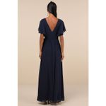 Lulus NWT  Convincing Grace Navy Blue Flutter Sleeve Wrap Maxi Dress Wedding L Photo 2