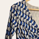 Boden Blue Geometric Print Long Sleeve Ruched V Photo 1