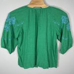 J Jill Linen Blend Sz Large Kelly Green Blue Embroidered Boho Peasant Top Shirt Photo 3