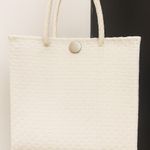 Handmade Handwoven Mexican Tote Bag with Red Rose Embroidery –White Plastic Photo 4