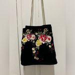 ZARA Velvet Embroidered Floral Bucket Bag Gold Chain Photo 1