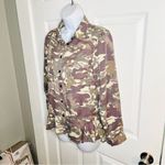 Velvet Heart Camo Button Down Shirt Bottom Ruffle Green S Photo 6