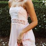 Selfie Leslie DESERT NIGHTS CROCHET LACE TRIM TIED BACK SUN DRESS PINK Photo 0