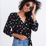Madewell  Black Floral Wrap Top‎ XXS boho Photo 0