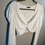 SheIn  White Ruched Long Sleeve Crop top Blouse Wide Neck Sz S T-shirt Y2K Photo 3