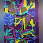 Vintage purple fringe abstract print large head wrap scarf Green Photo 6