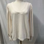 Loft New V-neck Puff Sleeve Sweater Blouse Cream Women medium neutral minimalist Photo 1