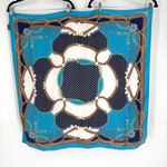 Vintage Ninto 100% Silk Square Hand Rolled Scarf Equestrian Blue Turquoise Photo 0