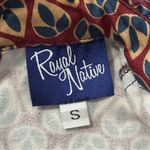 Royal Native Women’s Size S Burgundy Cream Blue Abstract Peplum Hem Shirt Top Purple Photo 3