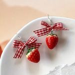 Strawberry Earrings with Red Gingham Bows Photo 2