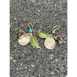 Gold tone fishhook backing and turquoise teardrop fish earrings Green Photo 1