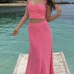 ZARA NEW Tweed Textured High Waist Midi Skirt Candy Barbie Long Pink XL NWT Photo 0
