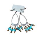 Silver Tone Turquoise Dangle Beaded Hoop Earrings Tribal Western Festival Rodeo Blue Photo 3