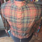 Madewell wool orange tartan plaid split neck cropped long sleeve S shirt Photo 1