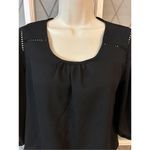 Haute Monde  Anthropologie Blouse Womens Medium Sheer Black Split Back Photo 3