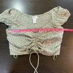 Japna Floral Crop Top Smocked Ruched Drawstring Sage Green Size Small Cottage Photo 5