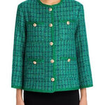 AQUA Green Tweed Bouclé Jacket L Women's Gold Button Front Pocket Trim Blazer... Photo 0
