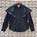 Vintage Southwest Canyon embroidered beaded Aztec Boho cutout back western shirt Black Size M Photo 0