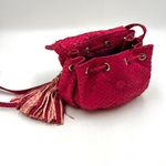 Henri Bendel Small Drawstring Bucket Crossbody Tassel Fish Leather Emboss Pink Photo 8