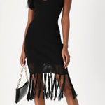 Lulus Sunny Festival Black Ribbed Knit Fringe Midi Dress NWOT Photo 0