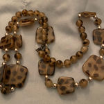 28” Necklace Leopard Cheetah Print Acrylic Flat 1” Beads Brown Photo 0