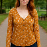 American Eagle Outfitters Gold Floral Button Blouse Photo 0