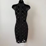 Bebe  Black Studded Caged Bandage Bodycon Halter Neck Dress sz S petite Mob Wife Photo 4