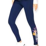 NWOT PINK Bling Sequin Floral Yoga Leggings Navy Blue Cotton Comfy Size Small Photo 0