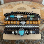 Faux Leather Bracelet Set with Turquoise Heart Brown Photo 0
