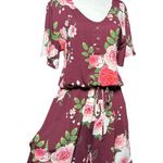 LuLaRoe New S Floral Burgundy/Pink Comfortable Romper Women V-Neck Short Sleeves Photo 1