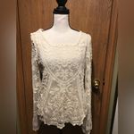 Rewind Sheer Crochet Lace Floral Embroidered Long Sleeve Blouse Scallop Trim Photo 1
