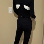 Three Piece Gym Set Sport Bustier Sport Bra Compression Leggings Mock Neck High Waist Pants Athletic Leggings Suit Black Photo 3