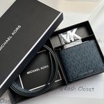 Michael Kors Mens MK Signature Belt & Billfold Wallet Set - Admiral/ Pale Blue Photo 0