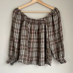 Como vintage  Green Pink Plaid Off The Shoulder Blouse Size Small Photo 0