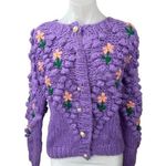 Chicwish Purple Floral Crochet Knit Peasant 3D Button Up Cardigan Sweater Top S Photo 0