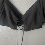 Wild Fable  Size XL Black Flutter Sleeve O-Ring Tie-Front Crop Top Photo 4