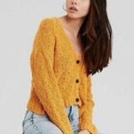 American Eagle  Cardigan Womens XS Mustard Cropped Crochet Sweater V Neck Y2K Photo 0