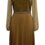 Mystree  M Dress Gold Velvet Snakeskin Pleated Bell Sleeve Sleek Old Money Witchy Photo 0
