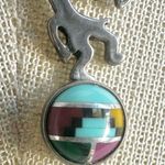 Sterling Silver Southwest Turquoise and other Stones Inlayed Kokopelli Pendant Nec Photo 4