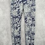 Blue Gray Long Geometric Abstract Floral Active Legging Pants Bottoms Medium Photo 0