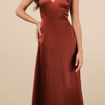 Lulus Purely Elegant Rust Brown Satin Twist Back Maxi Dress Medium Formal NWT Photo 0